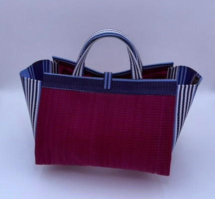 Winery Large handwoven tote bag by SCRUBIES in Wine,Blue with Solid design and Leaf accent pattern