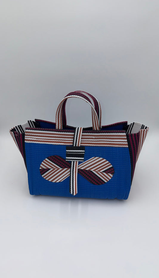 Lagoon Large handwoven tote bag by SCRUBIES in Blue,White,Wine with Solid design and Bow accent pattern
