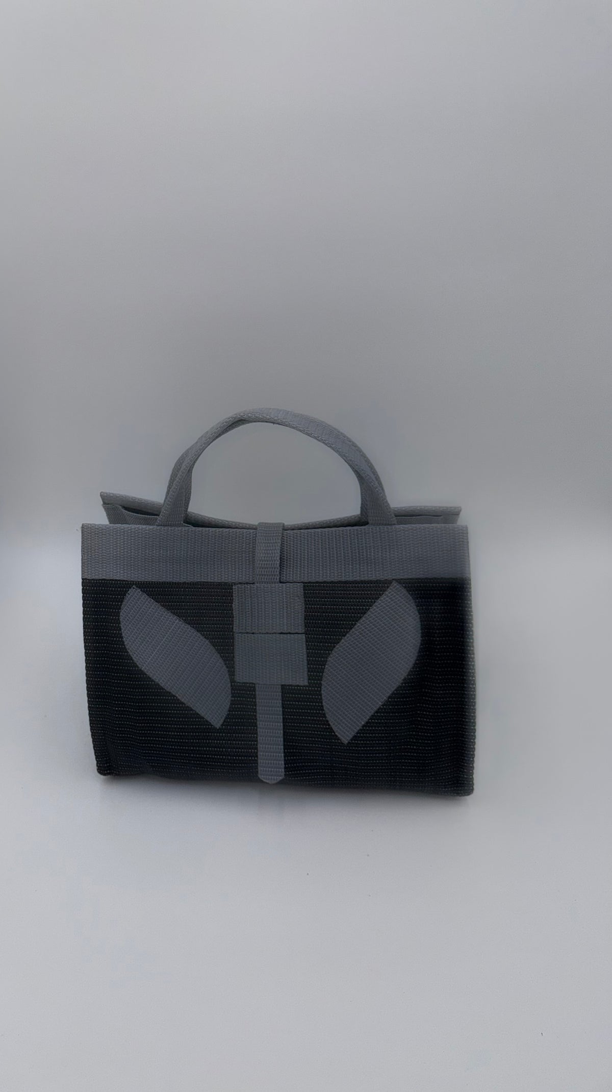 Midnight Large handwoven tote bag by SCRUBIES in Black,Grey with Solid design and Leaf accent pattern
