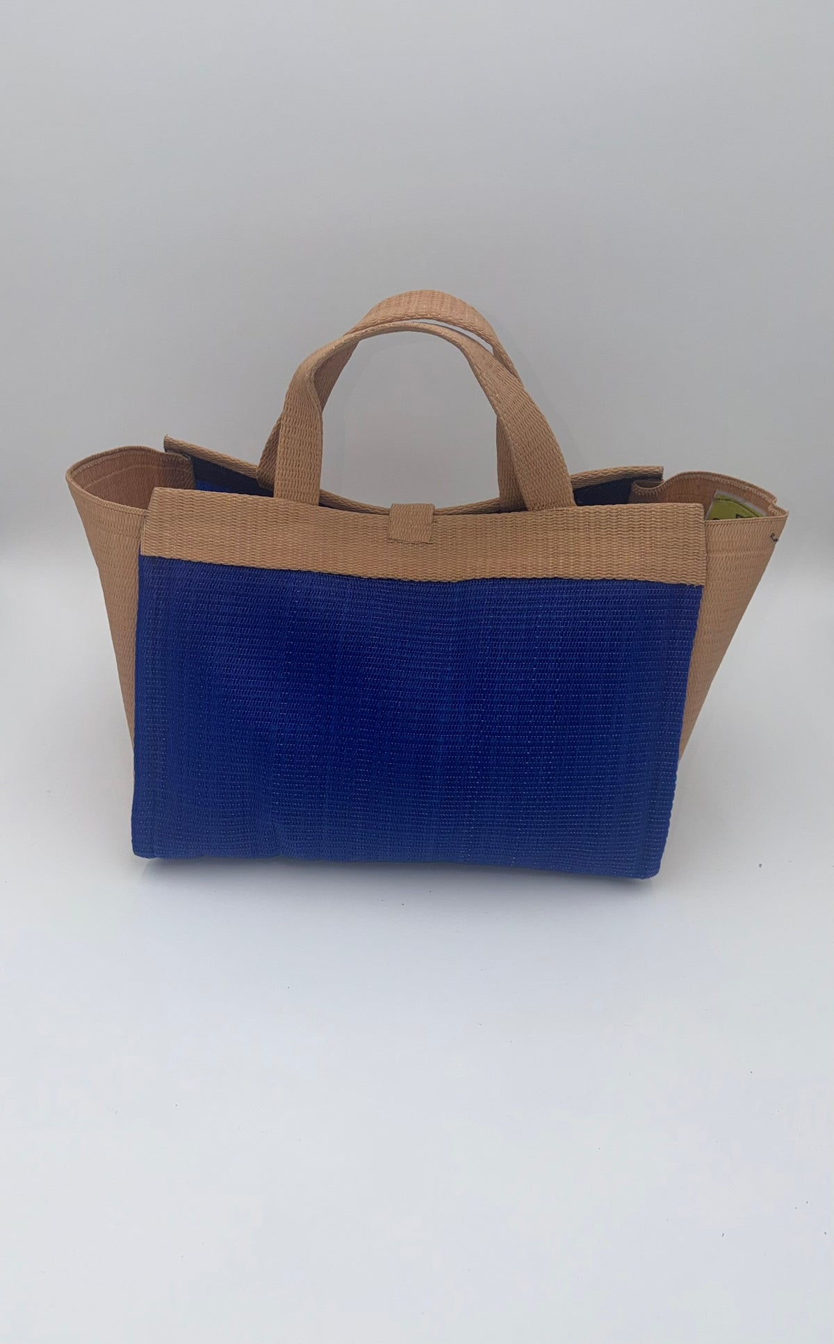 Berry Large handwoven tote bag by SCRUBIES in Blue,Beige with Solid design and Circle accent pattern