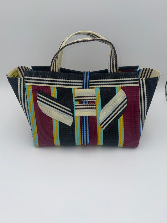 Winery Large handwoven tote bag by SCRUBIES in Bowwine,Black,Cream, with Stripes design and Leaf accent pattern