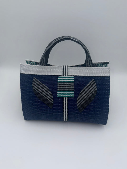 Candy Large handwoven tote bag by SCRUBIES in Wine,Black,Cream, with Stripes design and Leaf accent pattern