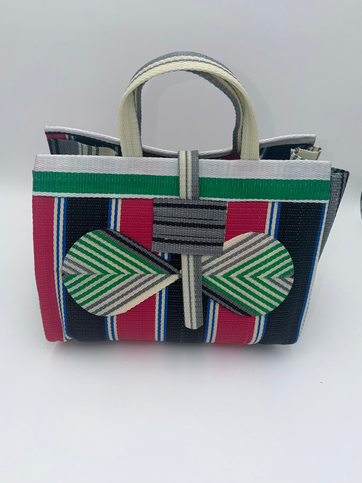 Candy Large handwoven tote bag by SCRUBIES in Wine,Black,Cream, with Stripes design and Leaf accent pattern