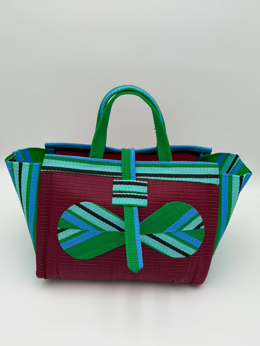Winery Large handwoven tote bag by SCRUBIES in Wine,Green,Teal with Solid design and Bow accent pattern