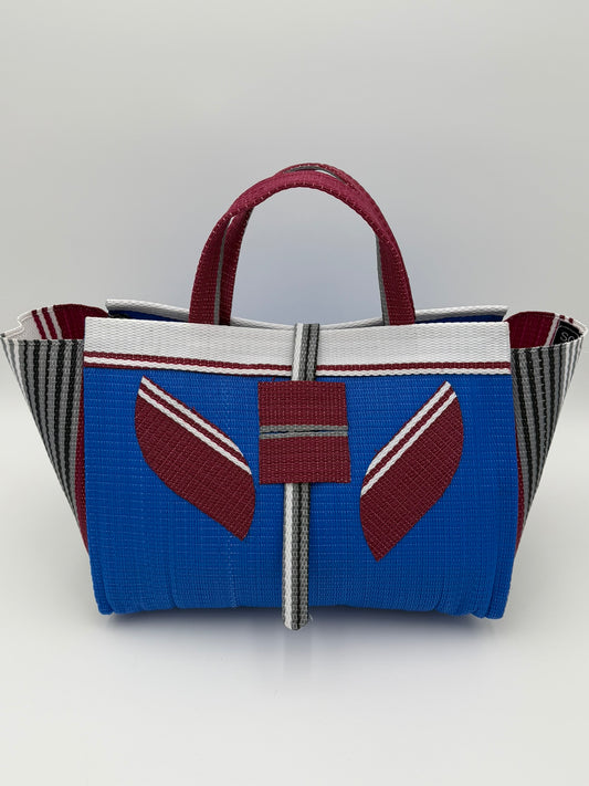 Lagoon Large handwoven tote bag by SCRUBIES in Bluw,Wine,White,Grey with Solid design and Leaf accent pattern