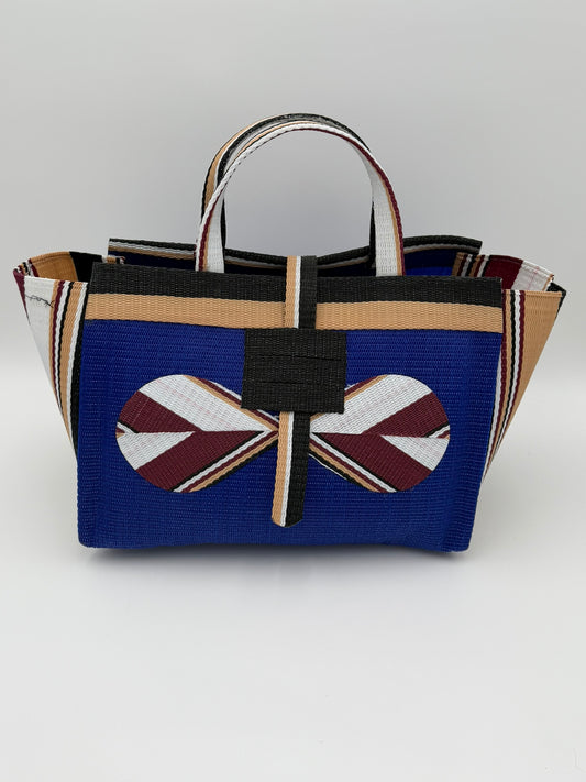 Berry Large handwoven tote bag by SCRUBIES in Blue,Beige,Black with Solid design and Bow accent pattern