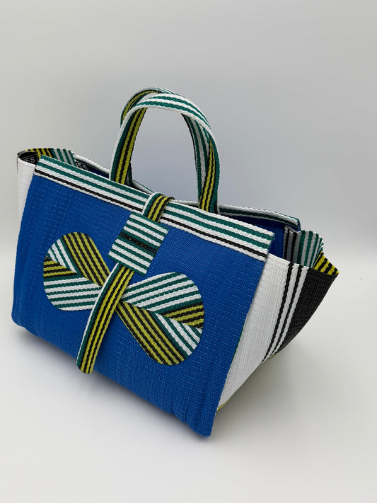 Lagoon Large handwoven tote bag by SCRUBIES in Blue,White,Green, with Solid design and Bow accent pattern