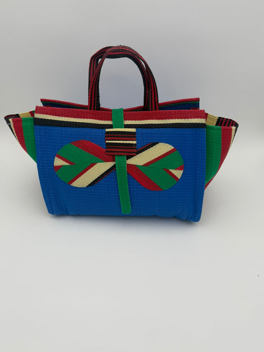 Africana Large handwoven tote bag by SCRUBIES in Blue,Red,Green,Cream with Solid design and Bow accent pattern