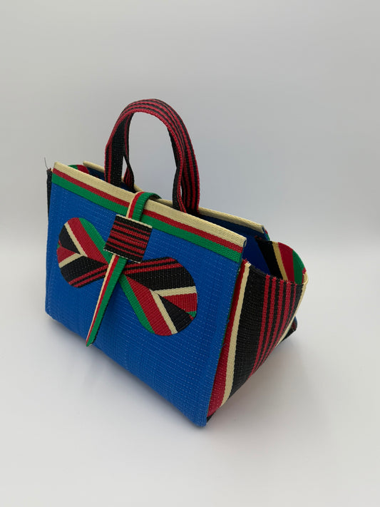 Africana Large handwoven tote bag by SCRUBIES in Blue,Red,Green,Cream,Black with Solid design and Bow accent pattern