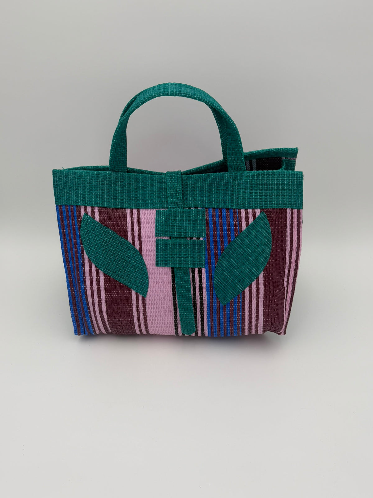Candy Large handwoven tote bag by SCRUBIES in Pink,Green,Wine,Blue with Solid design and Leaf accent pattern