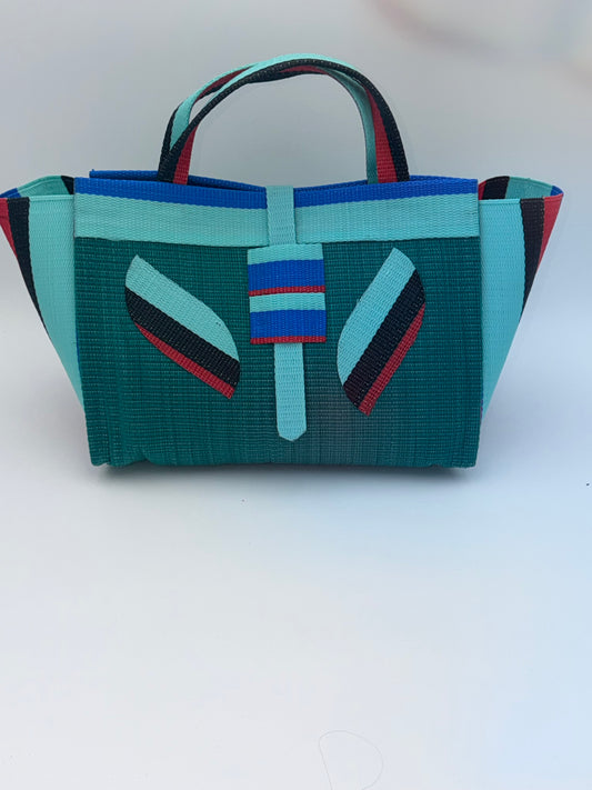Emerald Large handwoven tote bag by SCRUBIES in Green,Teal,Black,Red,Blue with Solid design and Leaf accent pattern