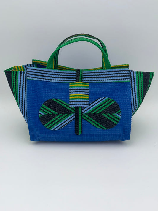 Lagoon Large handwoven tote bag by SCRUBIES in Blue,Green,Black, with Solid design and Bow accent pattern