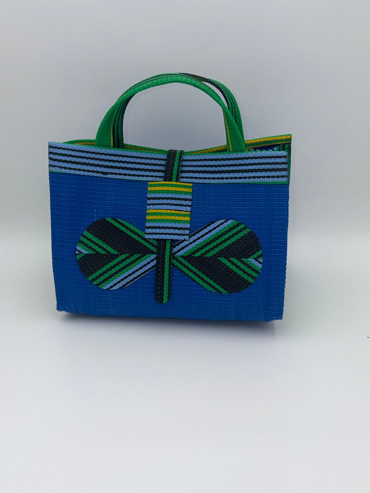Lagoon Large handwoven tote bag by SCRUBIES in Blue,Green,Black, with Solid design and Bow accent pattern