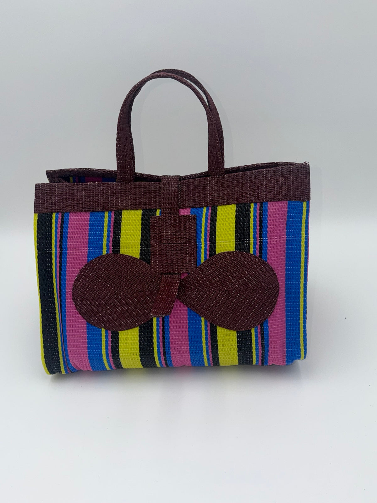 Caramel Large handwoven tote bag by SCRUBIES in Beige,Brown with Solid design and Leaf accent pattern
