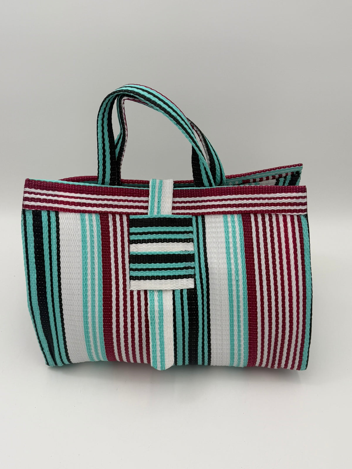 Pearl Large handwoven tote bag by SCRUBIES in White,Teal,Red, with Stripes design and None accent pattern