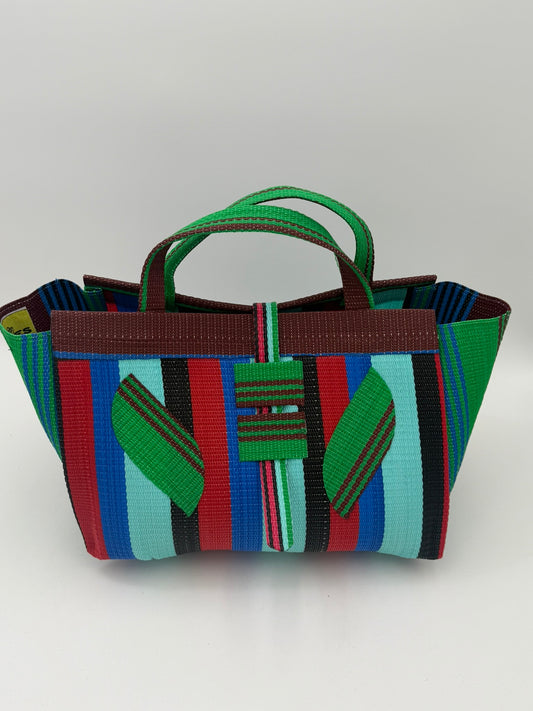 Teal Blocks Large handwoven tote bag by SCRUBIES in Teal,Red,Blue,Black,Brown,Green with Block design and Leaf accent pattern