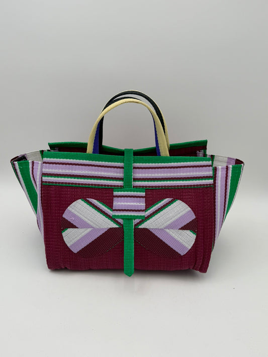 Winery Large handwoven tote bag by SCRUBIES in Wine,Purple,Wine,Green with Solid design and Bow accent pattern