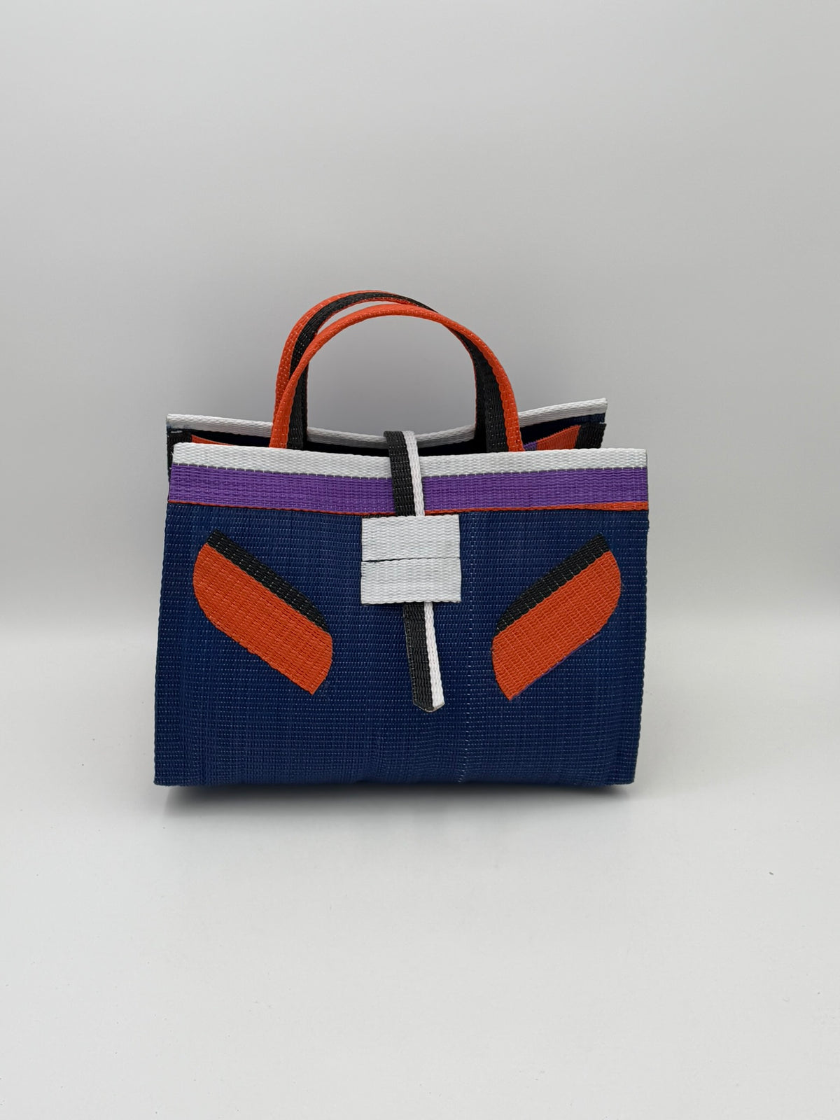 Berry Large handwoven tote bag by SCRUBIES in Blue,White,Orange,Purple,Black with Solid design and Leaf accent pattern