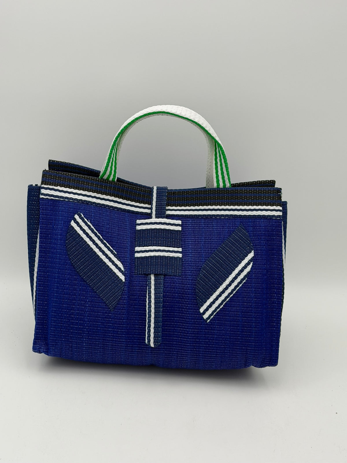 Berry Large handwoven tote bag by SCRUBIES in Blue,White,Green with Solid design and Leaf accent pattern