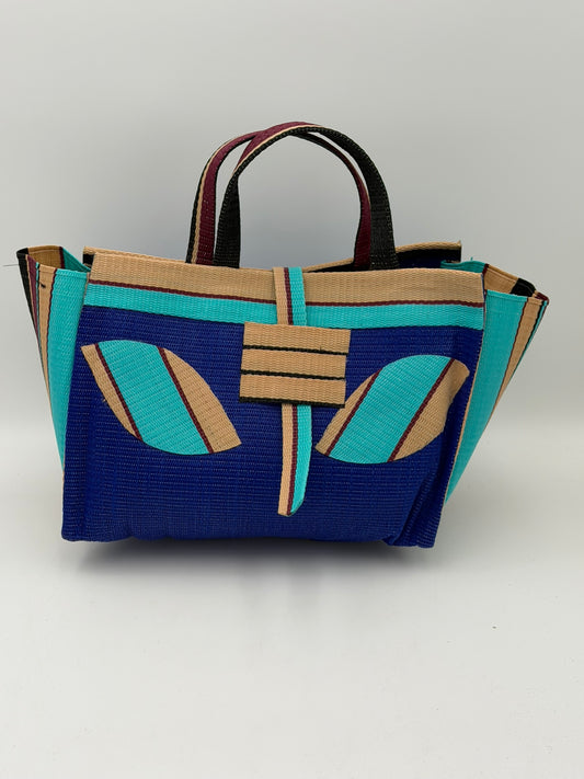 Berry Large handwoven tote bag by SCRUBIES in Blue,Beige,Teal, with Solid design and Leaf accent pattern