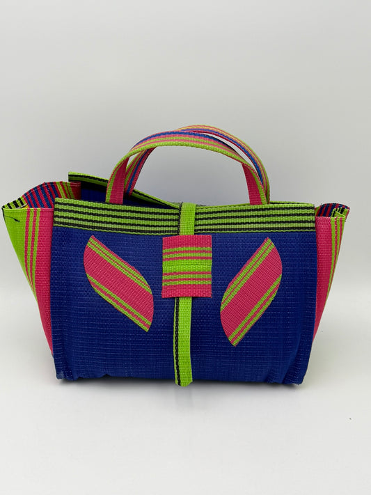 Berry Large handwoven tote bag by SCRUBIES in Blue,Lime,Pink with Solid design and Leaf accent pattern