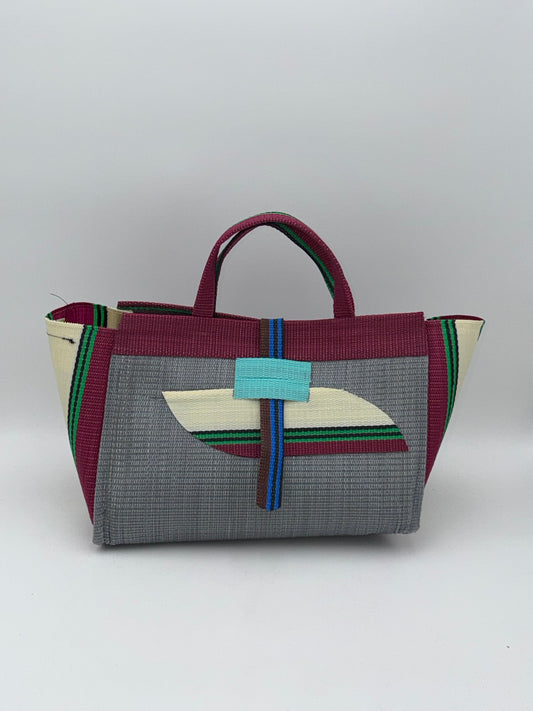 Metallic Large handwoven tote bag by SCRUBIES in Grey,Wine,Cream,Green with Solid design and Almond accent pattern
