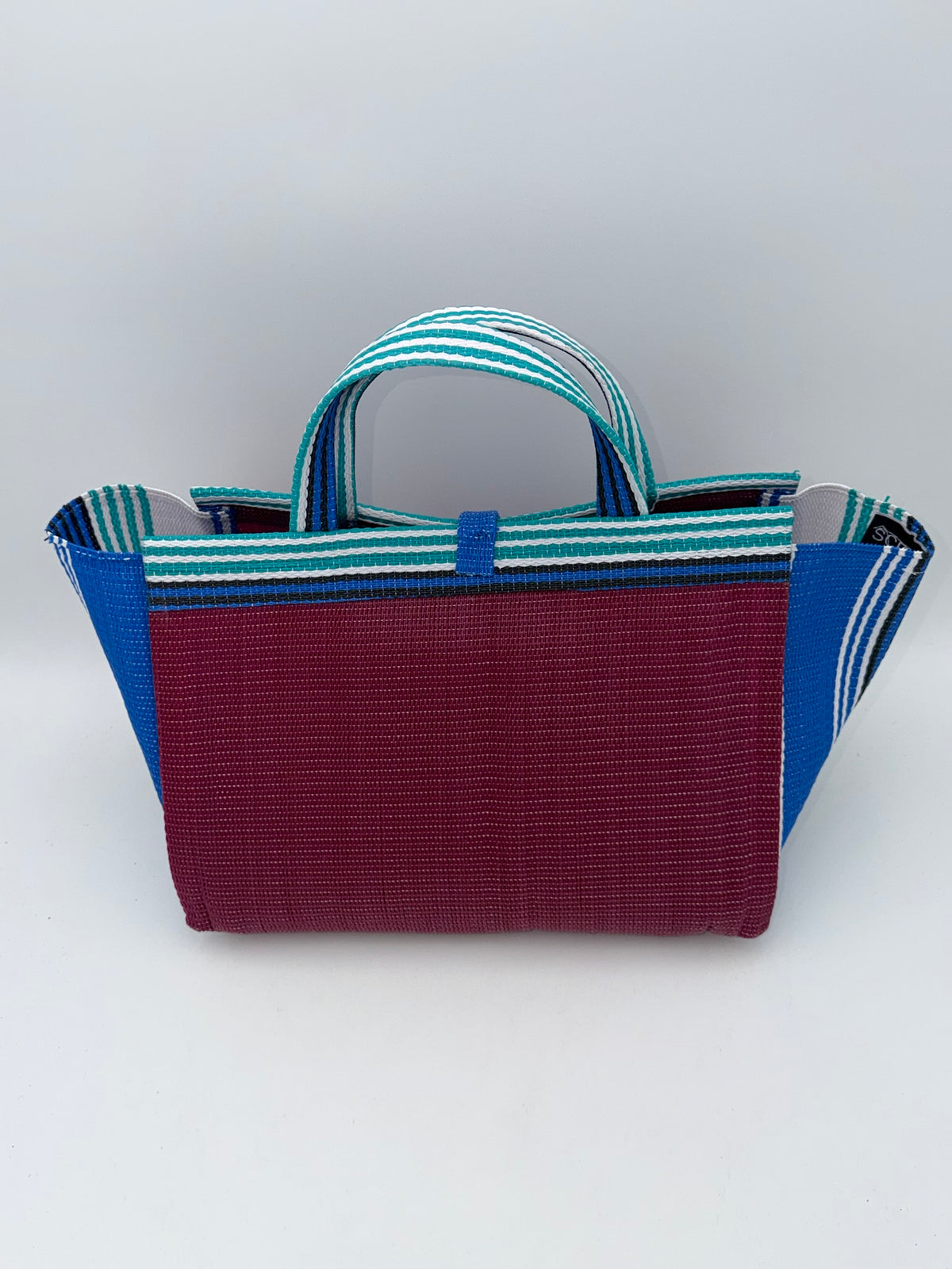 Winery Large handwoven tote bag by SCRUBIES in Wine,White,Blue,Teal with Solid design and Leaf accent pattern