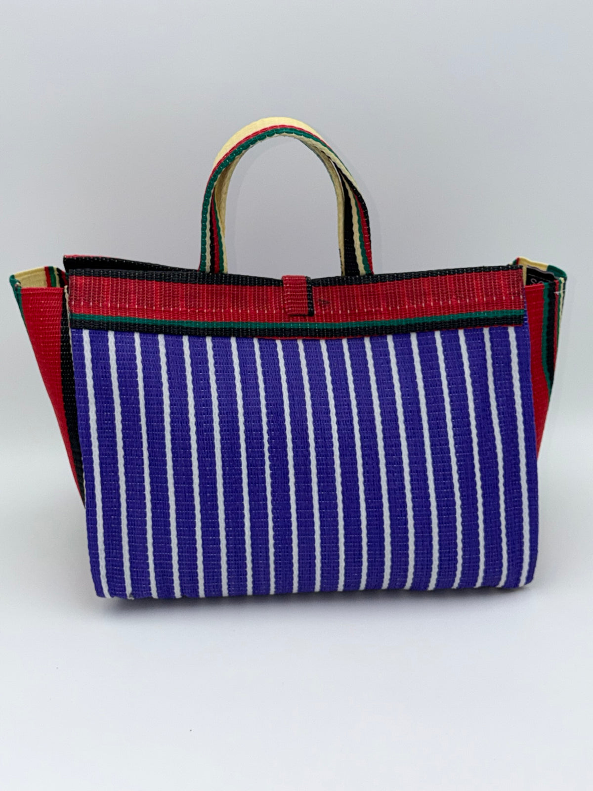 Lavender Large handwoven tote bag by SCRUBIES in Purple,Red,Green,Cream with Stripes design and Abstract accent pattern