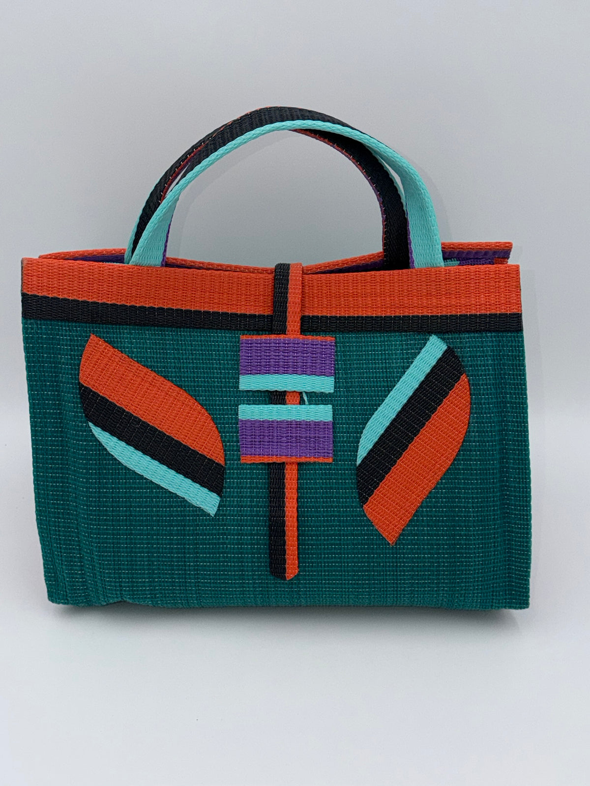 Emerald Large handwoven tote bag by SCRUBIES in Green,Orange,Black,Teal,Purple with Solid design and Leaf accent pattern