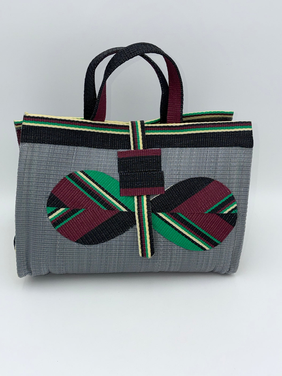 Metallic Large handwoven tote bag by SCRUBIES in Gray,Wine,Green,Black, with Solid design and Bow accent pattern