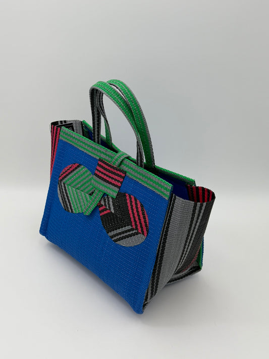 Lagoon Medium handwoven tote bag by SCRUBIES in Blue,Pink,Green,Black, with Solid design and Bow accent pattern