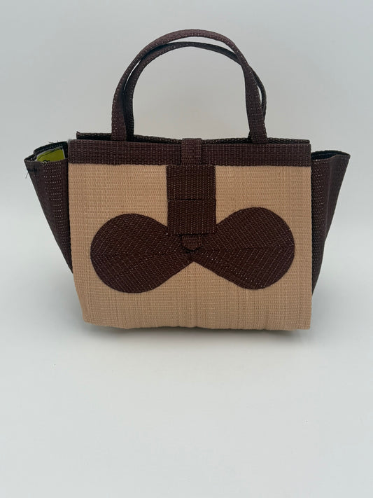 Caramel Medium handwoven tote bag by SCRUBIES in Caramel,Brown with Solid design and Bow accent pattern