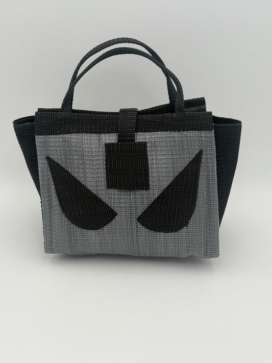 Silver Medium handwoven tote bag by SCRUBIES in Gray,Black with Solid design and Leaf accent pattern