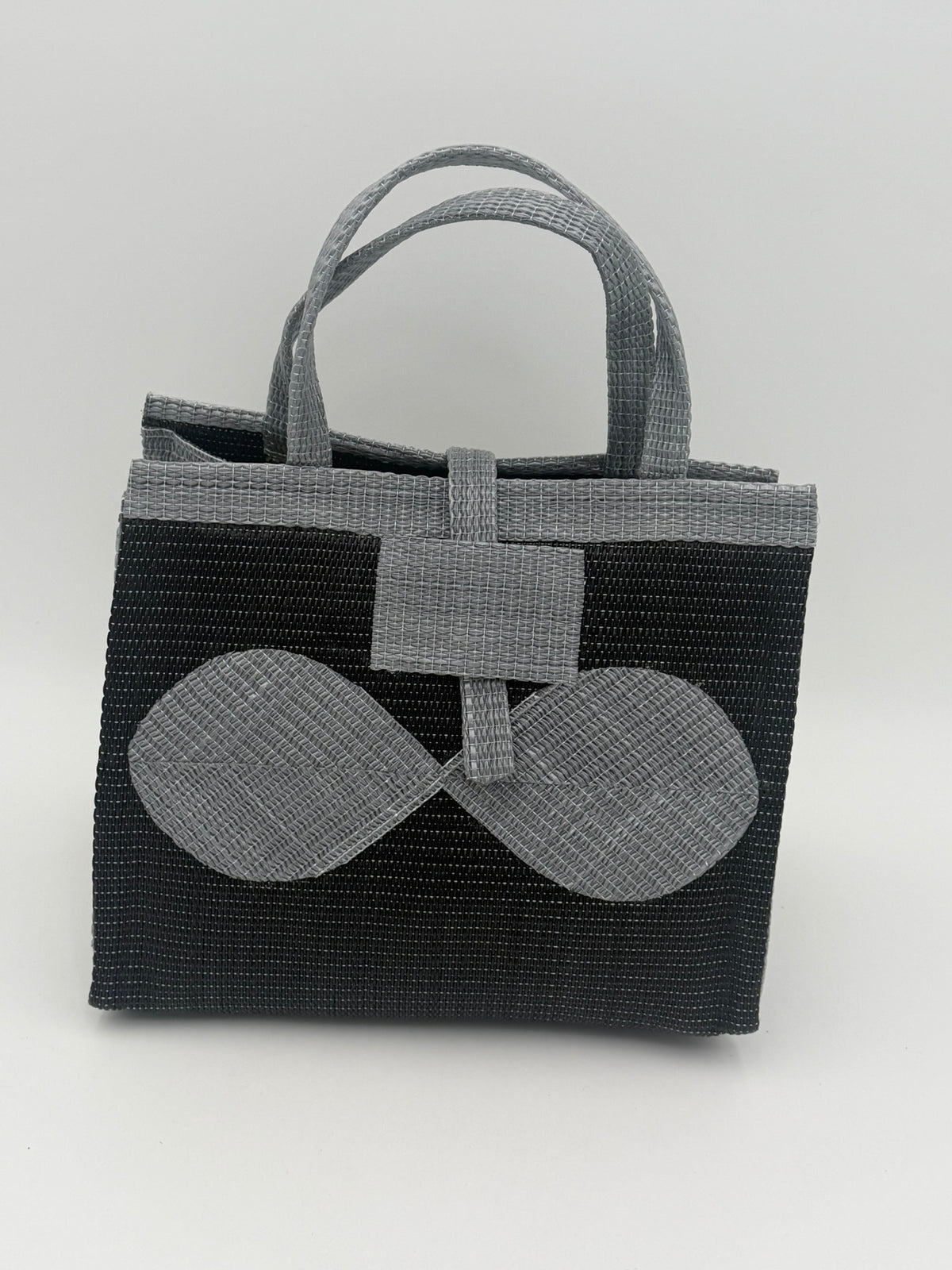 Midnight Medium handwoven tote bag by SCRUBIES in Black,Gray with Solid design and Bow accent pattern