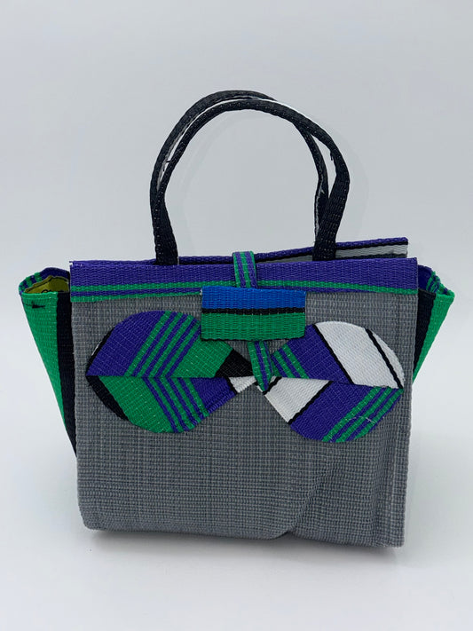 Metallic Medium handwoven tote bag by SCRUBIES in Gray,Purple,Green,White with Solid design and Bow accent pattern