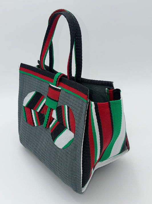 Metallic Medium handwoven tote bag by SCRUBIES in Gray,Red,Green,White,Black with Solid design and Bow accent pattern