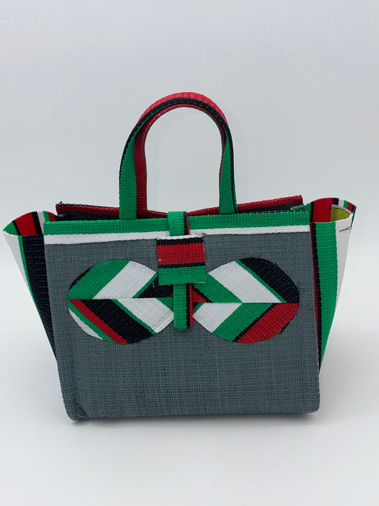 Metallic Medium handwoven tote bag by SCRUBIES in Gray,Red,Green,White,Black with Solid design and Bow accent pattern