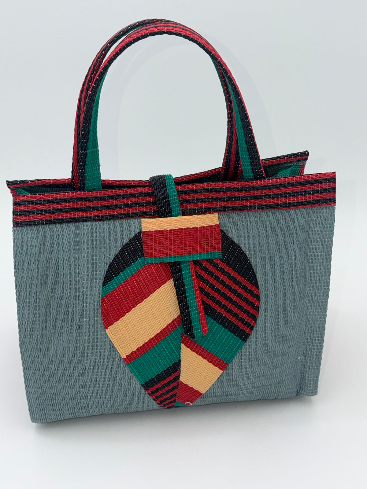 Metallic Medium handwoven tote bag by SCRUBIES in Gray,Red,Beige,Black,Green with Solid design and Leaf accent pattern