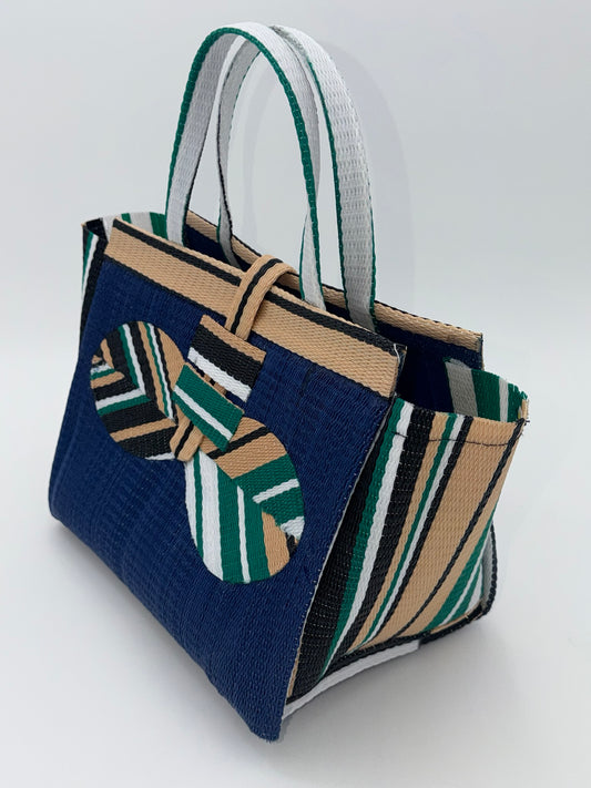 Berry Medium handwoven tote bag by SCRUBIES in Blue,Beige,Green,White,Black, with Solid design and Bow accent pattern