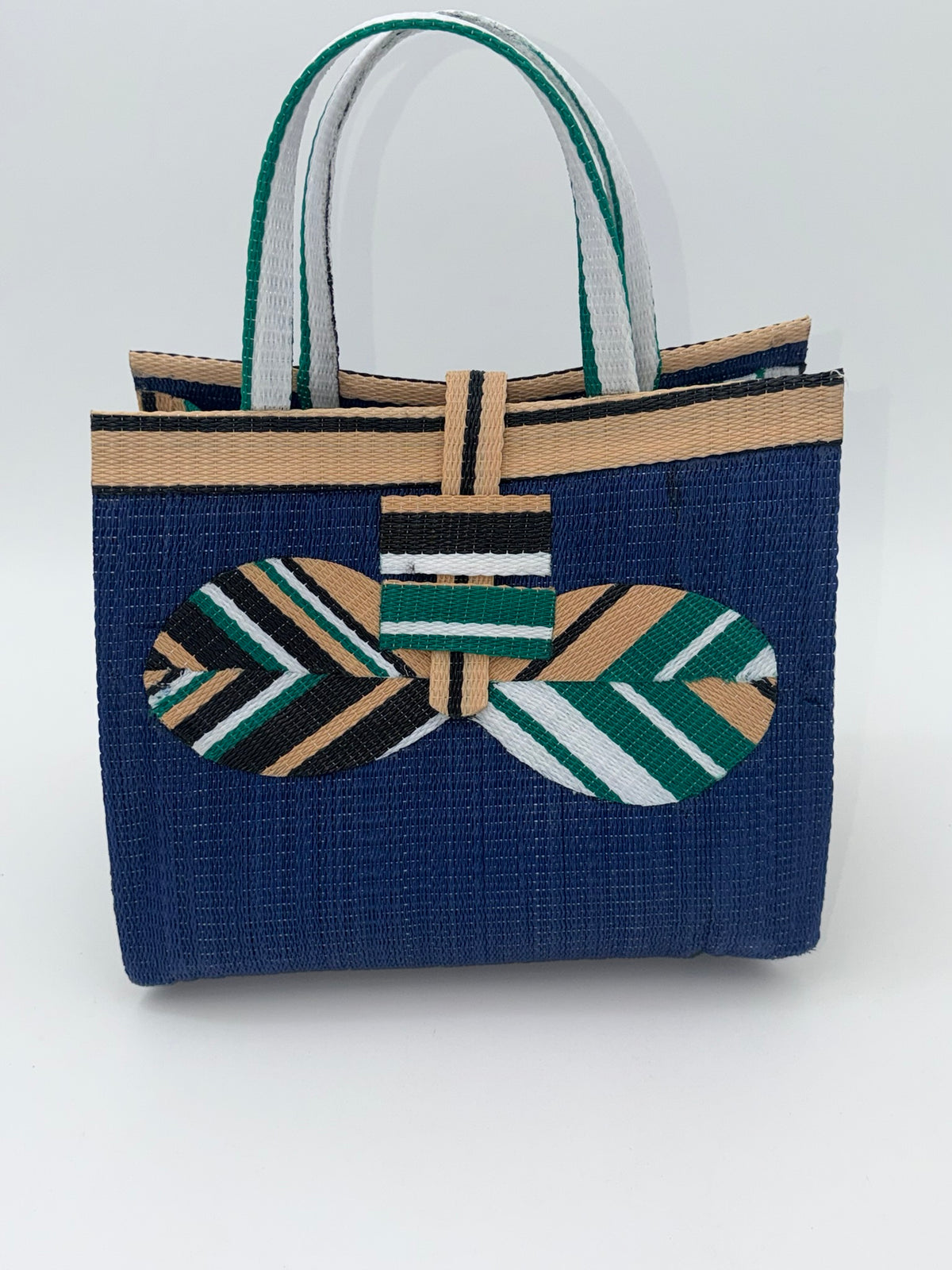 Berry Medium handwoven tote bag by SCRUBIES in Blue,Beige,Green,White,Black, with Solid design and Bow accent pattern