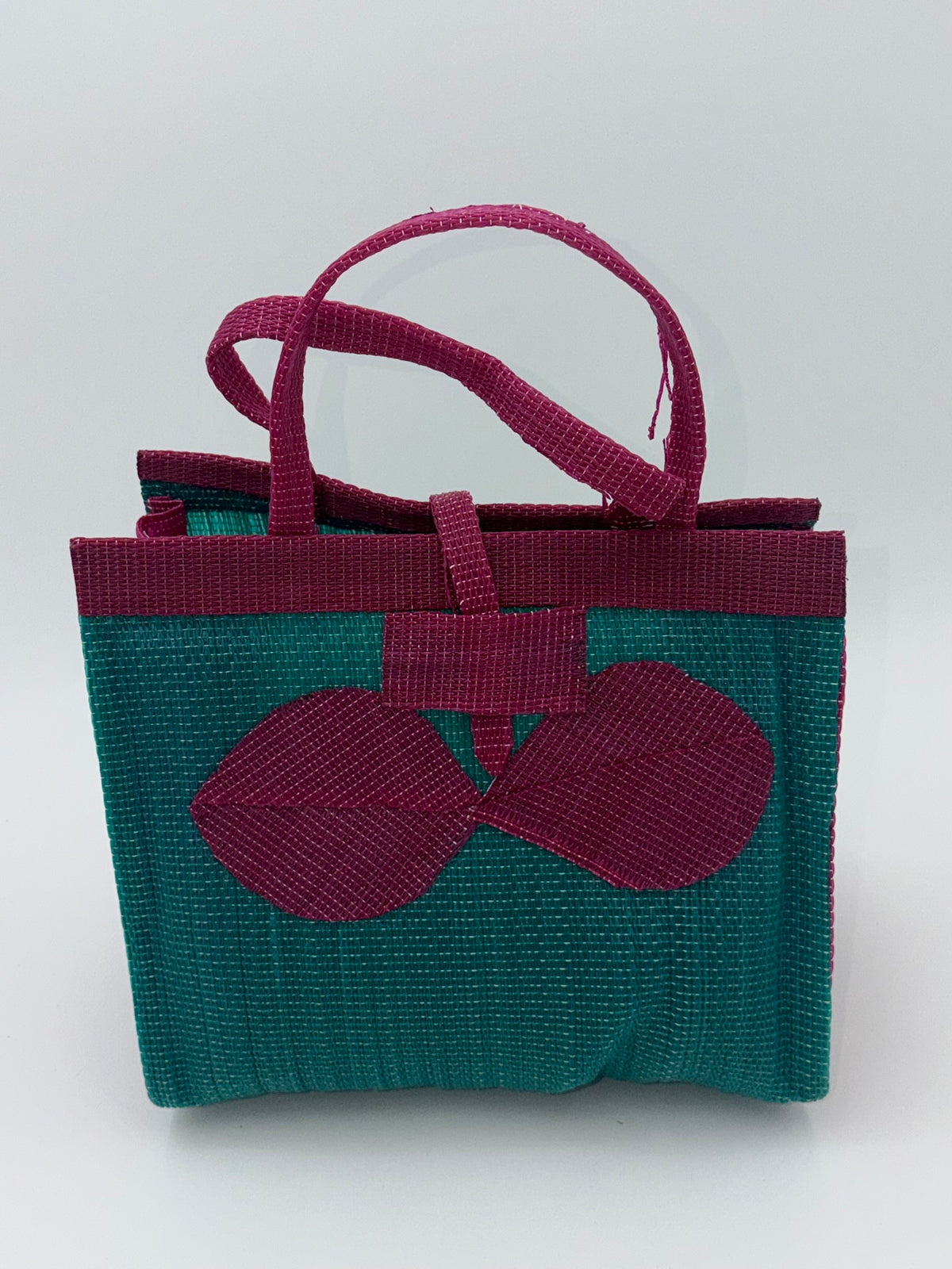 Emerald Medium handwoven tote bag by SCRUBIES in Green,Wine with Solid design and Bow accent pattern