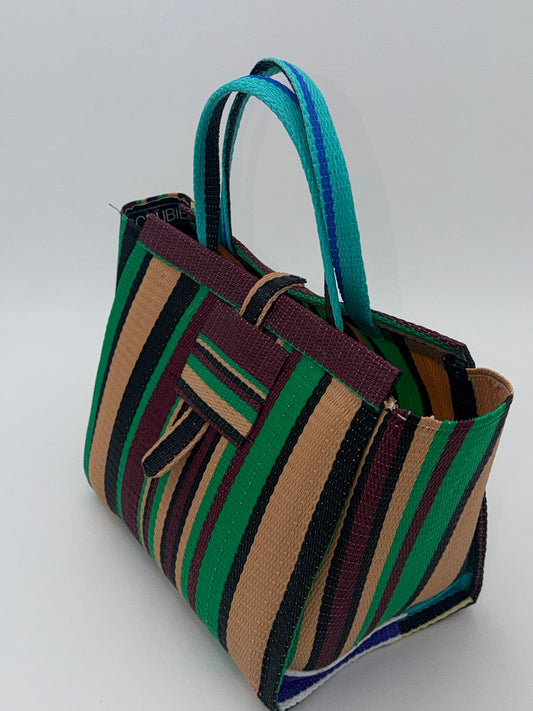 Brownie Medium handwoven tote bag by SCRUBIES in Beige,Wine,Green,Black, with Stripes design and 0 accent pattern