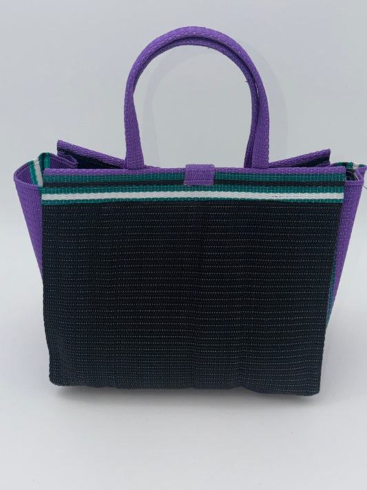 Midnight Medium handwoven tote bag by SCRUBIES in Black,Purple,Green, with Solid design and Bow accent pattern