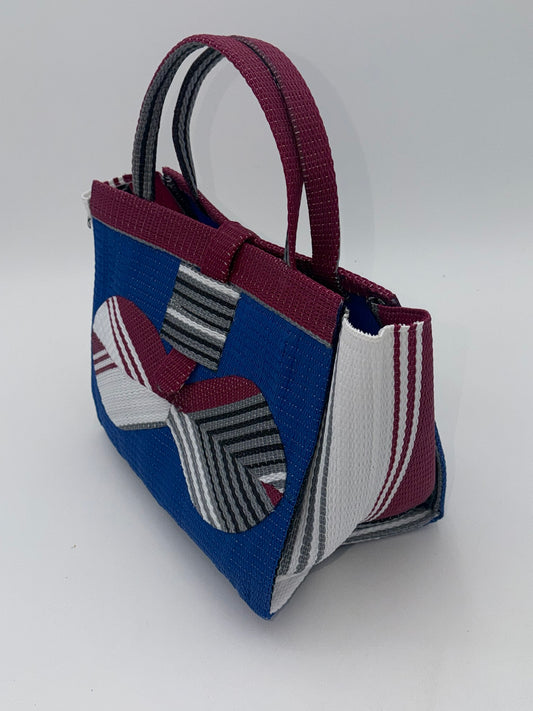 Lagoon Medium handwoven tote bag by SCRUBIES in Blue,Wine,White,Gray with Solid design and Bow accent pattern