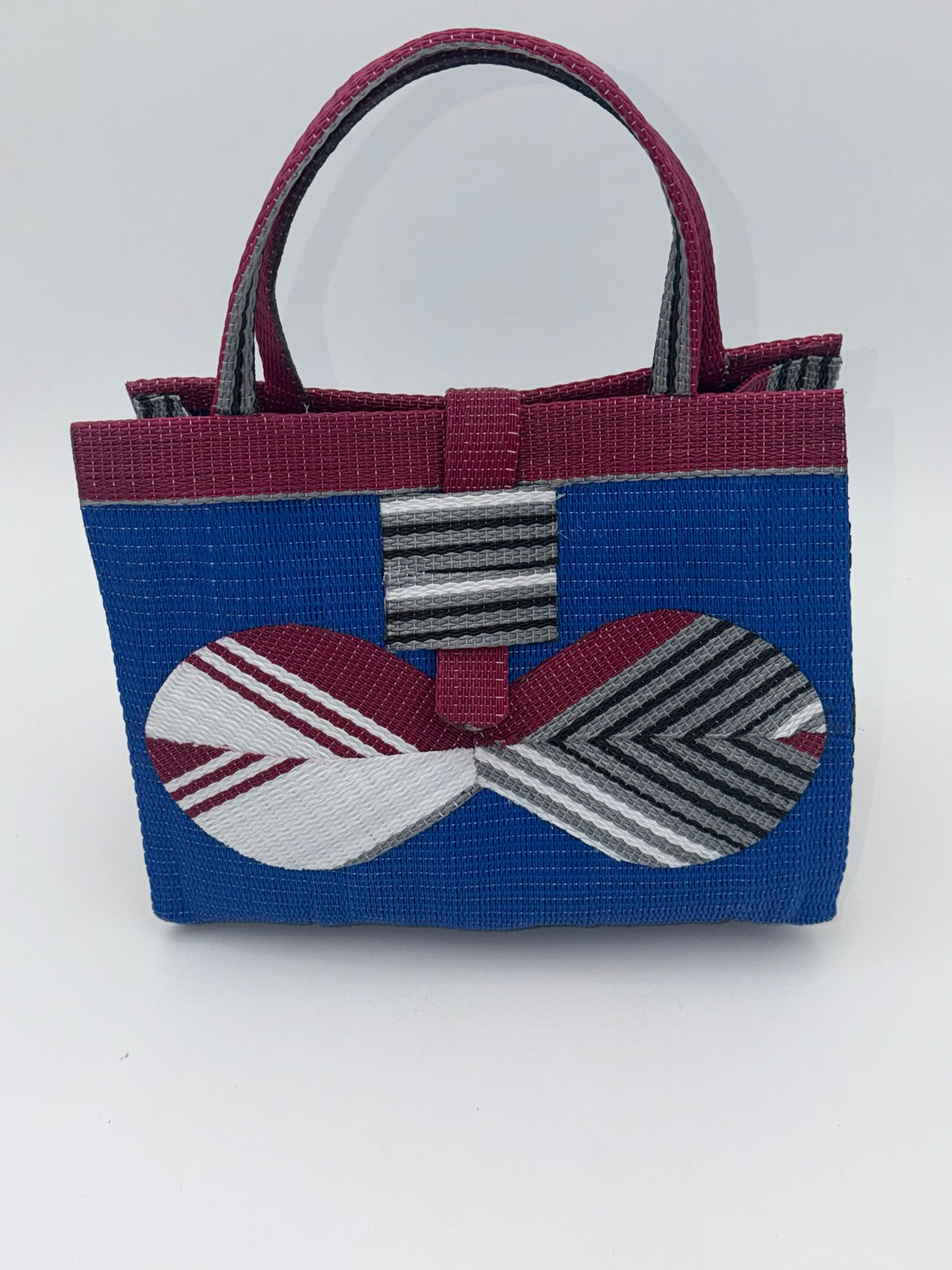 Lagoon Medium handwoven tote bag by SCRUBIES in Blue,Wine,White,Gray with Solid design and Bow accent pattern