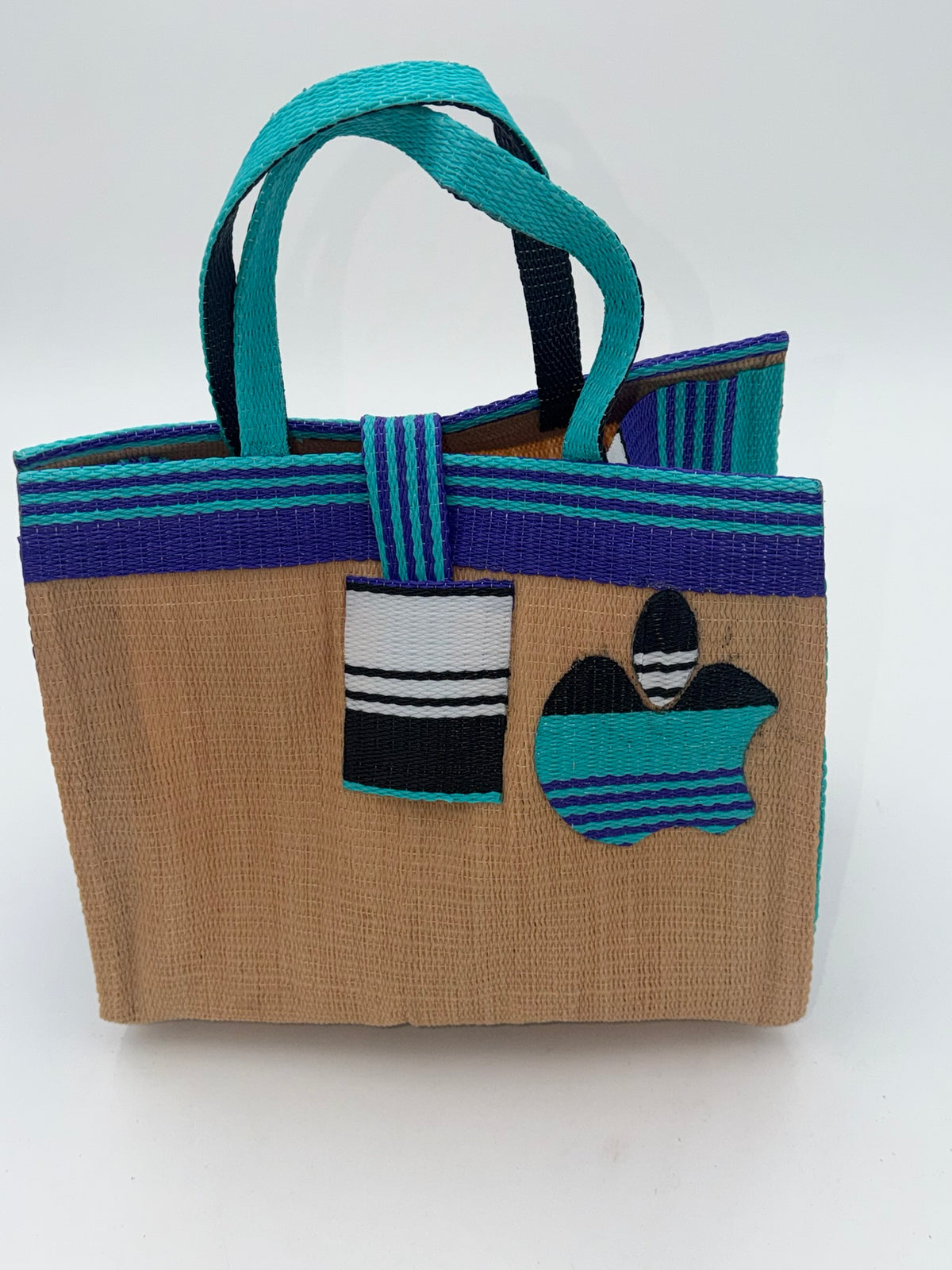 Beige Medium handwoven tote bag by SCRUBIES in Beige,Purple,White with Solid design and 0 accent pattern