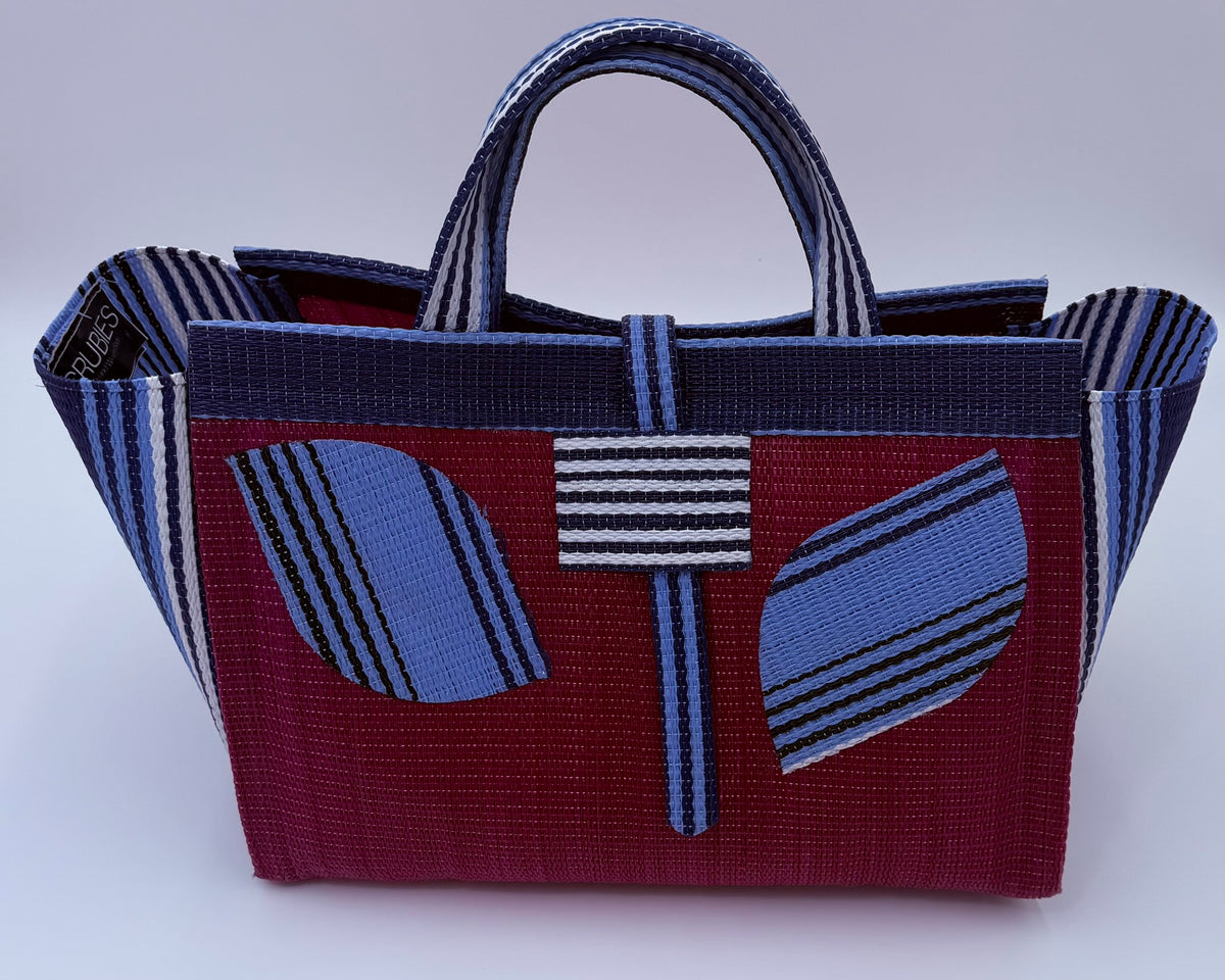 Winery Large handwoven tote bag by SCRUBIES in Wine,Blue with Solid design and Leaf accent pattern