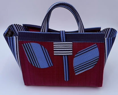 Winery Large handwoven tote bag by SCRUBIES in Wine,Blue with Solid design and Leaf accent pattern