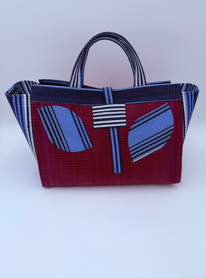 Winery Large handwoven tote bag by SCRUBIES in Wine,Blue with Solid design and Leaf accent pattern