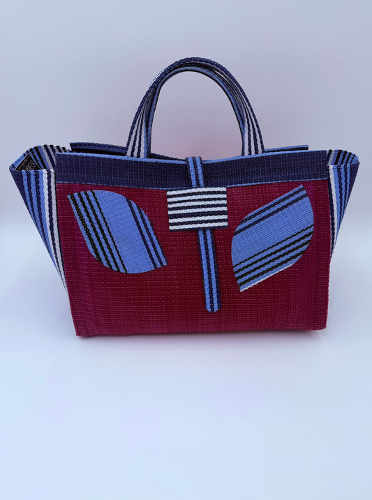 Winery Large handwoven tote bag by SCRUBIES in Wine,Blue with Solid design and Leaf accent pattern